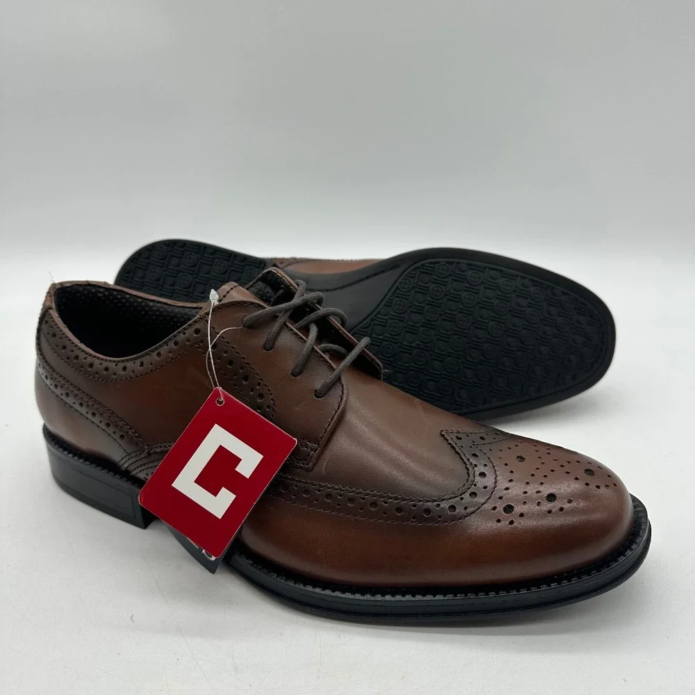 Chaps 96-98722‎ Mens 9.5 M Astor Dark Tan Wingtip Brogue Oxford Dress Shoes